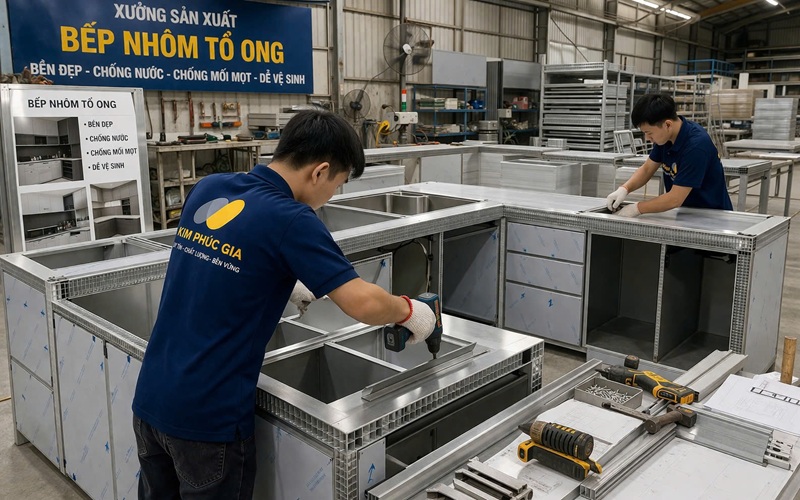 Tấm nhôm tổ ong làm tủ bếp